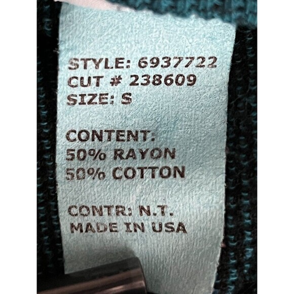 Cut Loose Stretch Knit Top Patchwork Color Block Small Teal Waffle Knit Relaxed - Picture 7 of 7